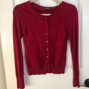 Red cardigan sweater